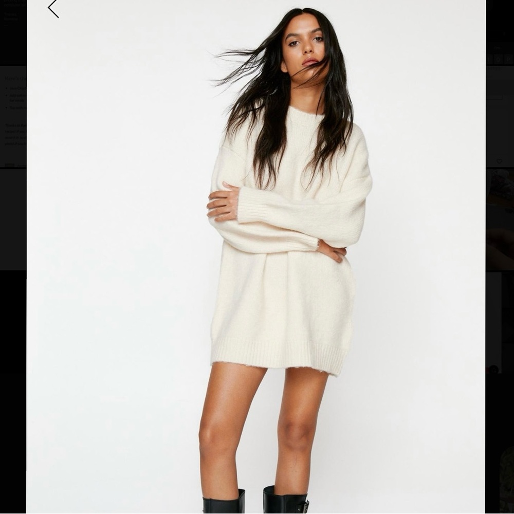 Nasty Gal Cream Knit Sweater Dress